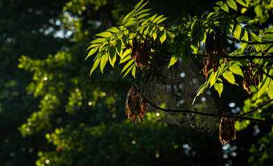 Pajęczyna na drzewie. Spiderweb on the tree. © tom