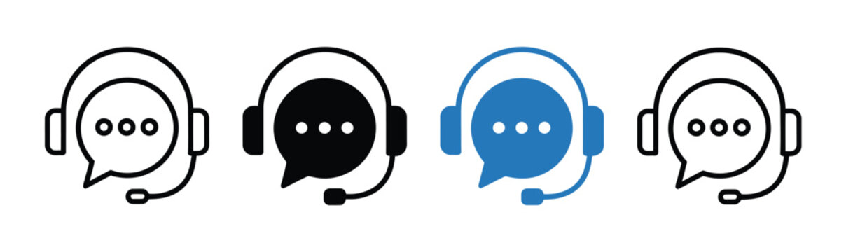 Customer service and support icon collection with headset, speech bubble and operator symbols for contact centers and help desks.
