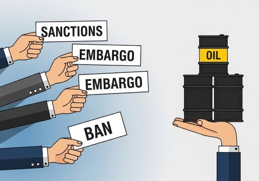 Conceptual illustration of international sanctions and oil embargo