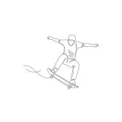 Obraz premium Minimalist skateboarder jumping in mid-air swoosh vector