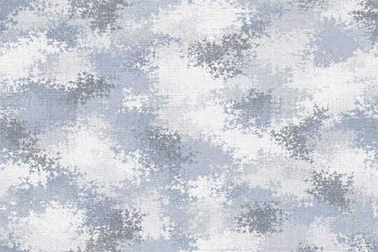 Seamless arctic winter camouflage pattern background. Abstract military camo texture in white, grey, and blue colors for tactical clothing, hunting gear, and army apparel fabric design