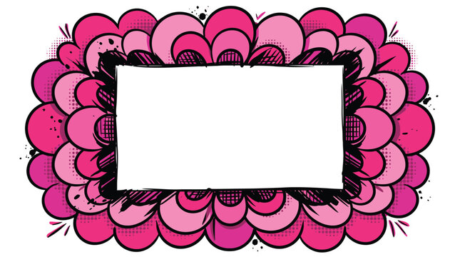 Vibrant pink floral comic book style frame with a central rectangular space for your custom text