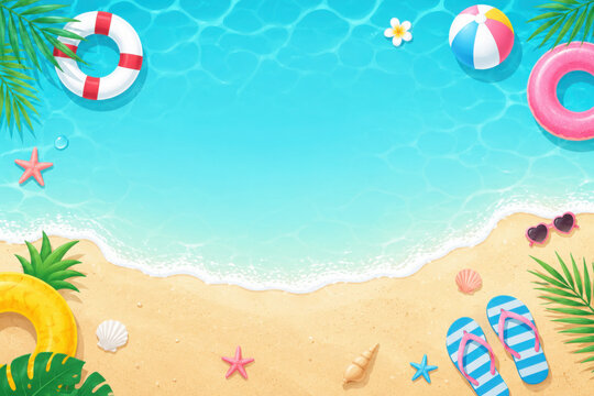 summer vector background with beach illustrations for banners, cards, flyers, social media wallpapers, etc.