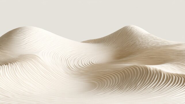 Sculpted landscape features undulating, textured parallel lines under soft light