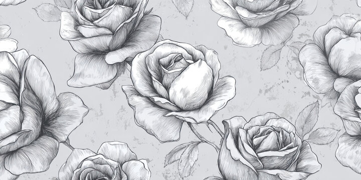 Abstract rose pattern creating a seamless floral background with black and white brushstrokes on a minimal taupe surface
