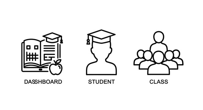 Set of education and classroom learning outline icons including dashboard student and class group with education classroom learning dashboard academic university knowledge training graduate