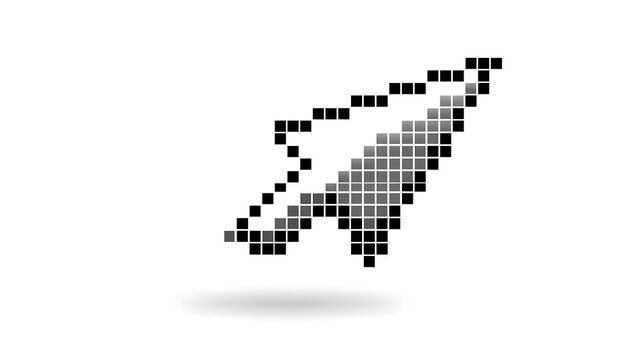 Black pixelated computer mouse cursor arrow, isolated on white background background