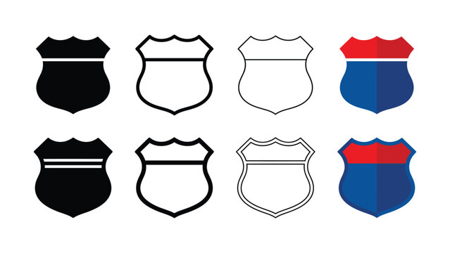 Set of eight highway road shield icons in various vector styles