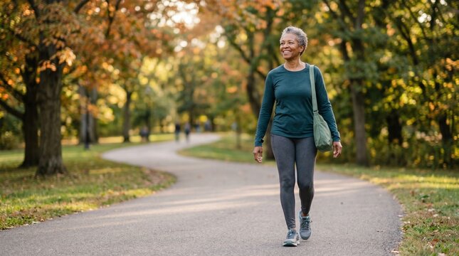 Mulher mais velha, senhora caminhado em parque