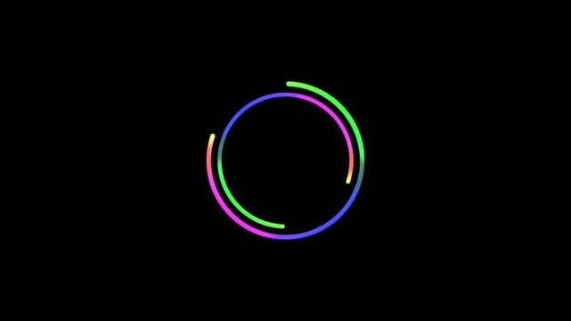Circle loading animation in retro style on black background, minimalist wait indicator for cinematic transitions, circle loading and buffering icon animation. 4k video