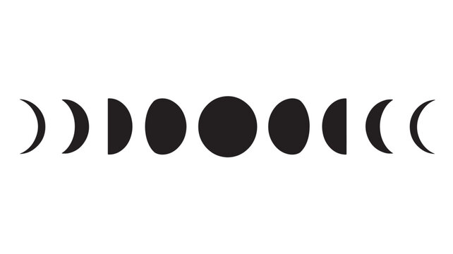 Phases of the moon depicted in a sequence of eight distinct lunar stages