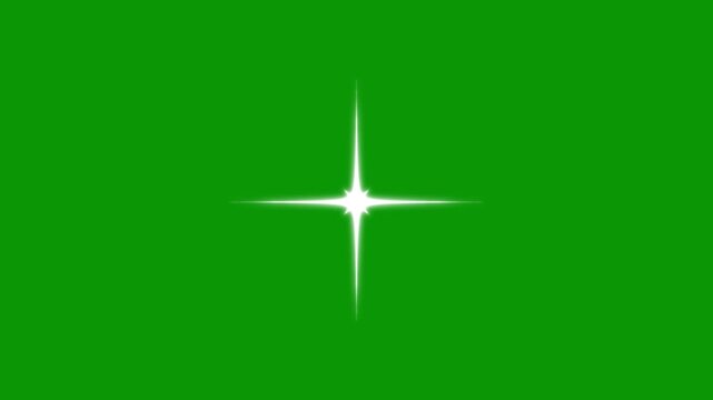 White glowing twinkle star animation with cartoon doodle sparkles,  flat vector blinking shining light twinkling effect glowing on transparent green screen background, starry sky festive overlay, 4K