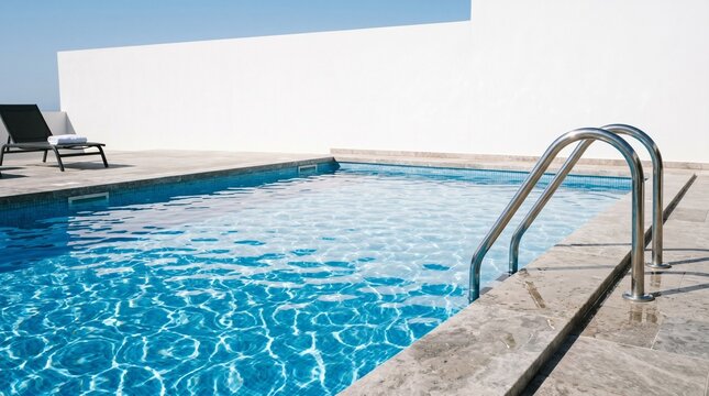 Rectangular swimming pool with shimmering water, minimalist design highlighting leisure, geometry, and calm architectural elegance.