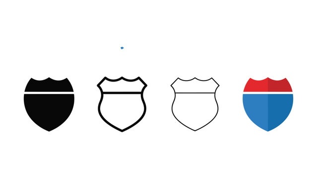 Set of four highway road shield icons in various styles