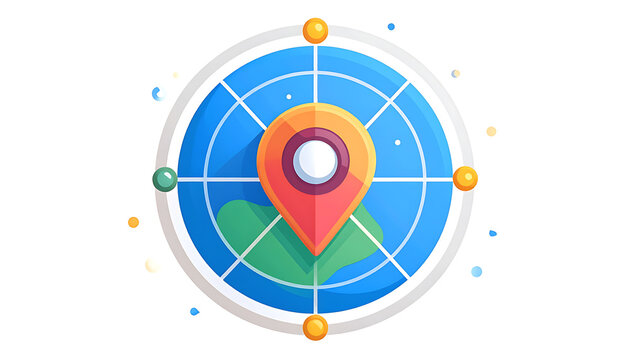 Navigation and location marker on a pixelated world map with compass elements, representing travel and discovery