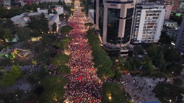 Drone Flies Above Packed Anti-Government Rally in Tirana, 20 June 2026