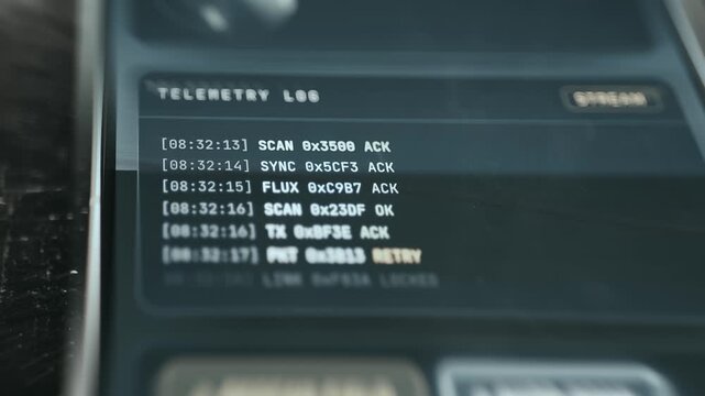 Telemetry log containing timestamped system messages