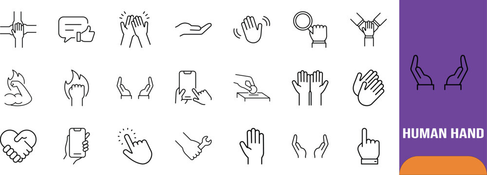 Human hand gestures line icons. hand icon set, smartphone icon set, wrench icon set
