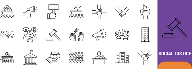 Social justice law community icons. gavel icon set, megaphone icon set, scales icon set © Dream Forge Studio 