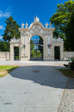 Festetics Palace ornate main gate in Keszthely, Hungary