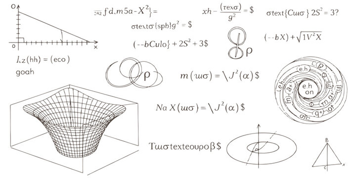 Hand drawn mathematical formulas and physics diagrams sketch education background vector illustration.