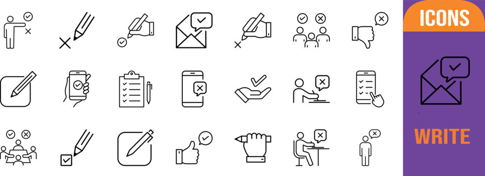 Writing and checklist vector icons. pencil icon set, checklist icon set, envelope icon set