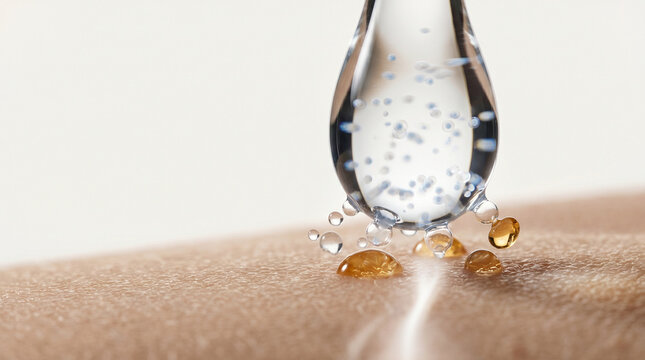 Suspended Serum Droplet Showing Micellar Lift On Skin Texture