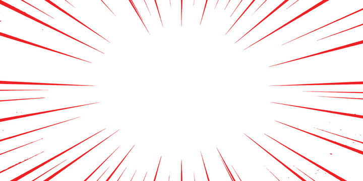 Red comic book action speed lines converging to center blank space vector illustration background template.
