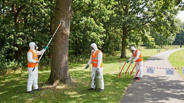 Park Edge Oak Tree Pest Treatment With Protected Municipal Crew