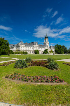 Festetics Palace Keszthely Hungary with garden and blue sky
