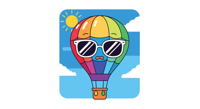 Charming hot air balloon character with sunglasses a colorful vector illustration silhouette airballoon cartoon design flat graphic kawaii joyful lighthearted
