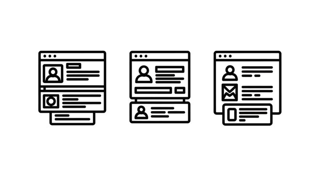 Digital profile management and user information interface vector line icons with management information interface dashboard settings software personal application business communication