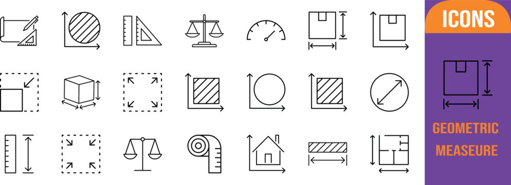 Geometric measurement line vector icons. ruler icon set, scale icon set, tape measure icon set