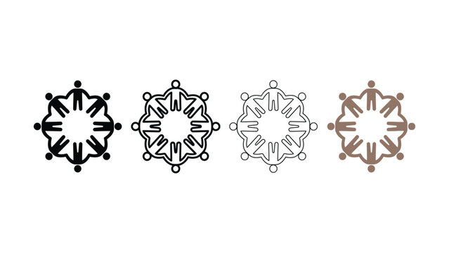 Set of abstract human figures holding hands in circular unity design
