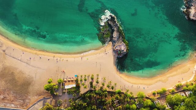 Aerial view of colorful beach on Tarrafal, Santiago, Cape Verde