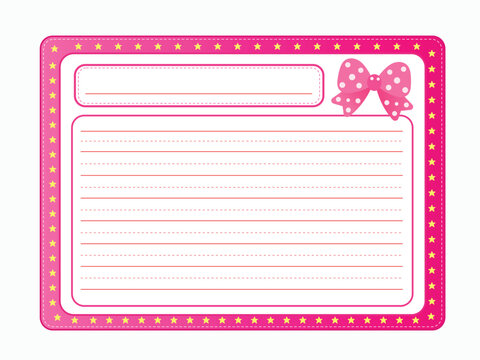 Cute pink journaling page template with polka dot bow and stars.