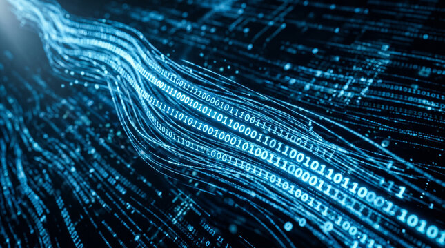Binary code light streaks abstract digital background