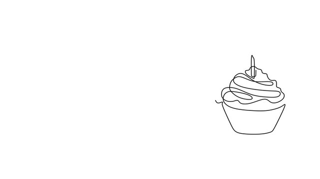 Animated self drawing of continuous line draw. Silhouette of  Cupcake One-Line Drawings for Celebrations and Sweet Treats. Full length one line animation. 4K	