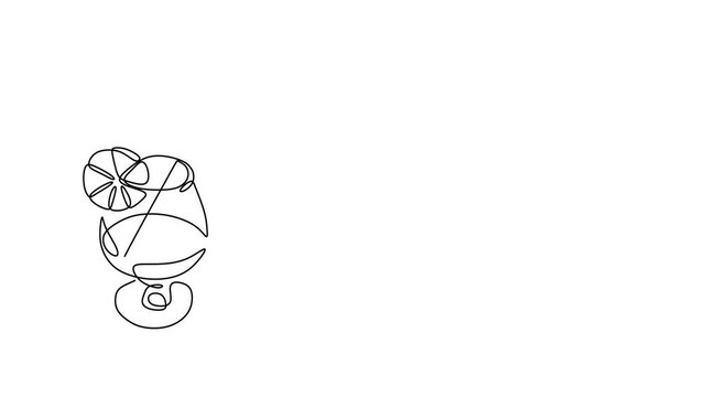 Animated self drawing of continuous line draw. Silhouette of  Cocktail Glass Line Collection. Full length one line animation. 4K	