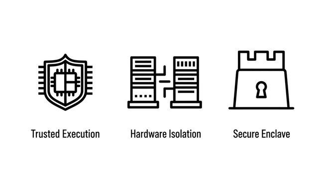 Cybersecurity icons for trusted execution hardware isolation secure enclave with security cybersecurity hardware isolation protection encryption technology infrastructure computing database
