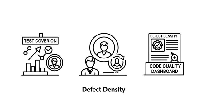 Software development test coverage defect density code quality dashboard icons software development coverage dashboard programming analysis reporting monitoring management engineering