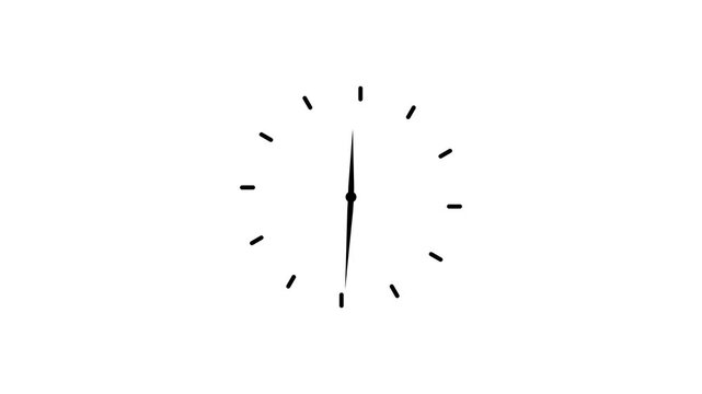 Minimalist clock face with moving hands on white background animation loop.