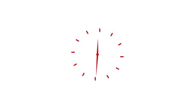 Red analog clock hands spinning rapidly on white background for time concept clip.