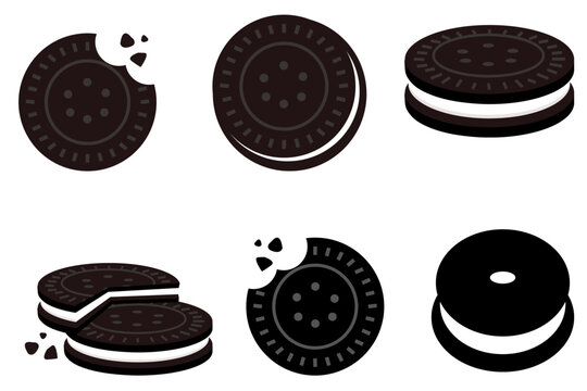 Chocolate Sandwich Cookies and Cream Biscuit Seamless Pattern Background Isolated on White Background