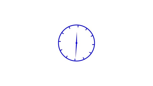 Minimalist blue clock ticking on white background, showing passage of time.