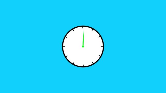 Analog clock animation with spinning green hands on bright blue background loop.