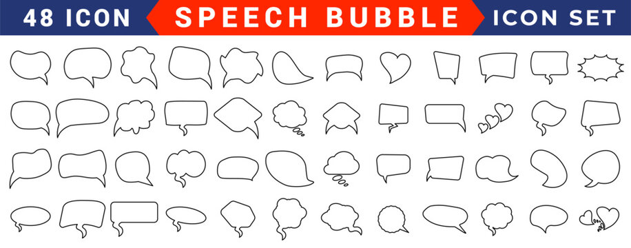 Speech bubble icon set 48 unique outline conversation symbols