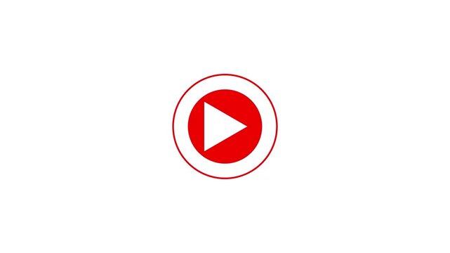 Simple red play button icon animation on white background with clean design.