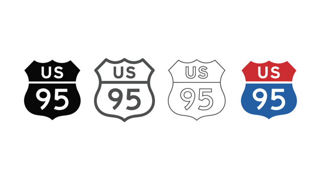 Set of four different american highway ninetyfive traffic sign icons