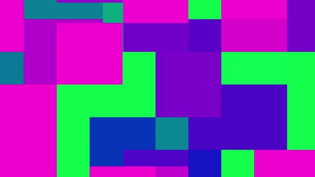 Abstract pixelated pattern creating a dynamic and colorful geometric motion background.